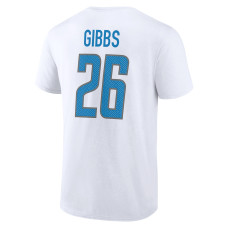 Jahmyr Gibbs Detroit Lions Fanatics Branded Icon Player Name & Number T-Shirt - White