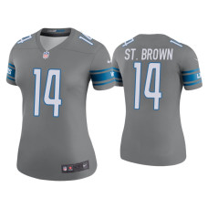 Women Detroit Lions #14 Color Rush Legend Amon-Ra St. Brown Steel Jersey