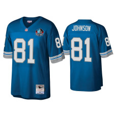 Men Detroit Lions #81 Calvin Johnson Blue Hall of Fame Patch Legacy Replica Jersey