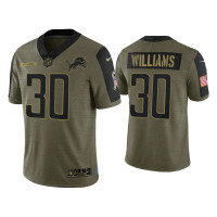 Men Detroit Lions #30 Jamaal Williams Olive 2021 Salute To Service Limited Jersey