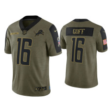 Men Detroit Lions #16 Jared Goff Olive 2021 Salute To Service Limited Jersey