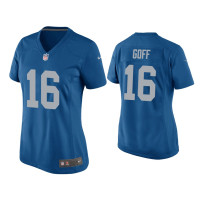 Women Detroit Lions #16 Jared Goff Blue Throwback Game Jersey