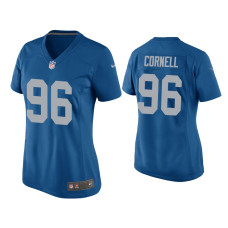 Women Detroit Lions #96 Jashon Cornell Blue Throwback Game Jersey