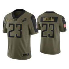 Men Detroit Lions #23 Jeff Okudah Olive 2021 Salute To Service Limited Jersey