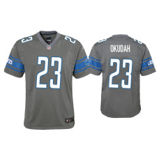 Youth Detroit Lions #23 Jeff Okudah Steel Color Rush Game Jersey