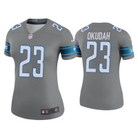 Women Detroit Lions #23 Color Rush Legend Jeff Okudah Steel Jersey