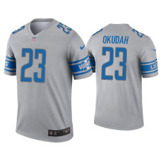 Men Detroit Lions #23 Jeff Okudah Gray Inverted Legend Jersey