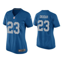 Women Detroit Lions #23 Jeff Okudah Blue Throwback Game Jersey