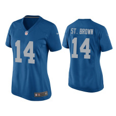 Women Detroit Lions #14 Amon-Ra St. Brown Blue Throwback Game Jersey