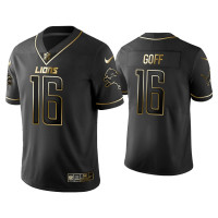 Men Detroit Lions #16 Golden Edition Vapor Limited Lions Jared Goff Black Jersey