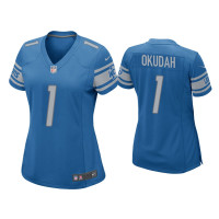 Women Detroit Lions #1 Jeff Okudah Blue Game Jersey