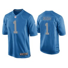 Men Detroit Lions #1 Jeff Okudah Blue Throwback Game Jersey