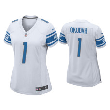 Women Detroit Lions #1 Jeff Okudah White Game Jersey