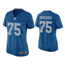 Women Detroit Lions #75 Levi Onwuzurike Blue Throwback Game Jersey