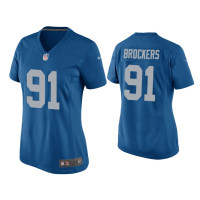 Women Detroit Lions #91 Michael Brockers Blue Throwback Game Jersey