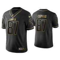 Men Detroit Lions #87 Golden Edition Vapor Limited Lions Quintez Cephus Black Jersey