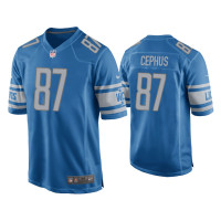 Men Detroit Lions #87 Quintez Cephus Blue Game Jersey