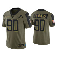 Men Detroit Lions #90 Trey Flowers Olive 2021 Salute To Service Limited Jersey