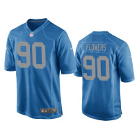 Men Detroit Lions #90 Trey Flowers Blue Throwback Game Jersey